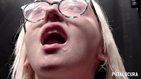 PutaLocura - Blonde geek Emejota swallowing cum and cocks in kinky GloryHole